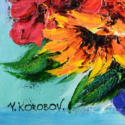 Yana Korobov, "Happiness" Original Acrylic Painting on Canvas, Hand Signed with Letter Authenticity.