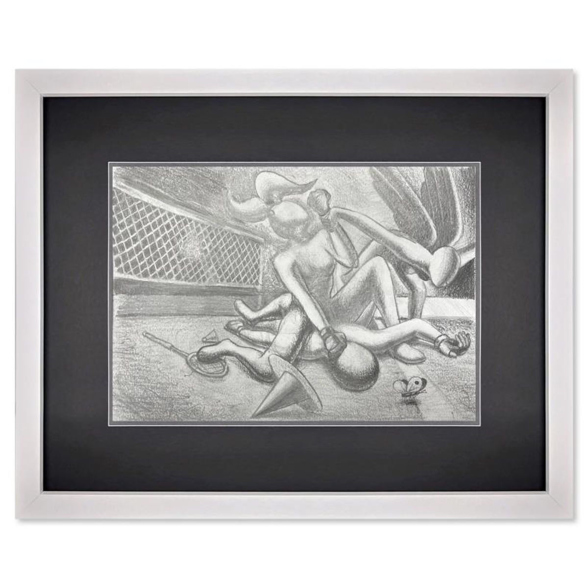 Mark Kostabi, "New Entry" Framed Original Drawing on Paper, Hand Signed with Certificate of Authenticity.