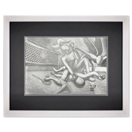 Mark Kostabi, "New Entry" Framed Original Drawing on Paper, Hand Signed with Certificate of Authenticity.