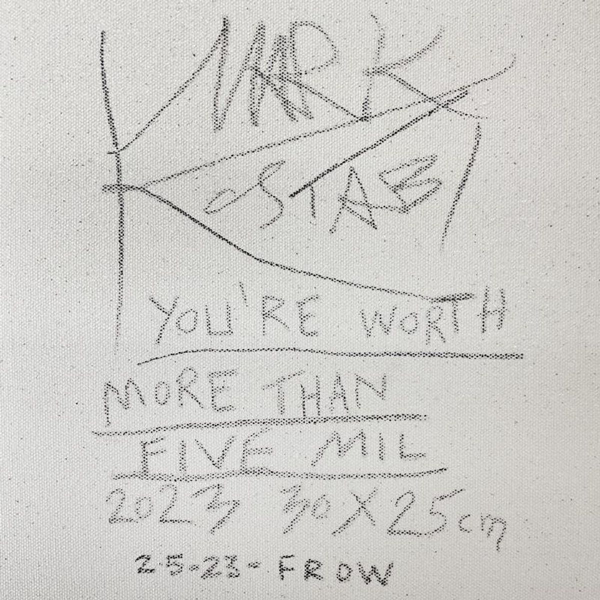 Mark Kostabi, "You're Worth More than Five Mil" Original Oil Painting on Canvas, Hand Signed with Certificate of Authenticity.