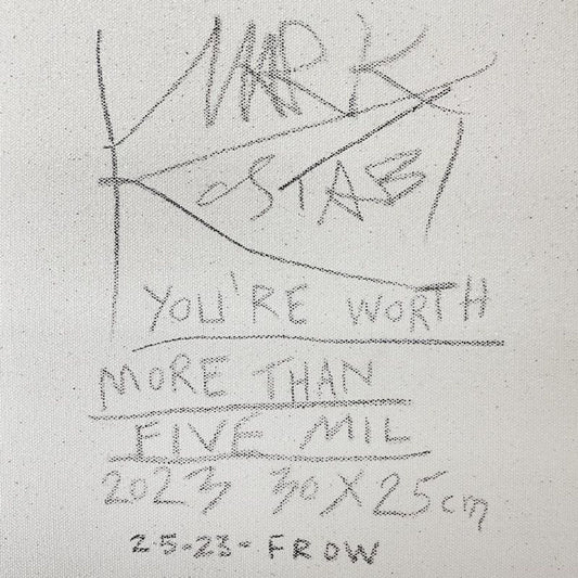 Mark Kostabi, "You're Worth More than Five Mil" Original Oil Painting on Canvas, Hand Signed with Certificate of Authenticity.