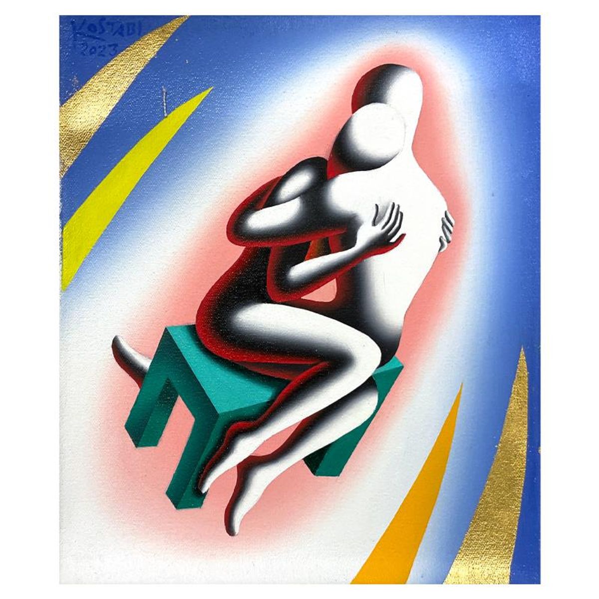 Mark Kostabi, "Spiritual Transition" Original Oil Painting on Canvas, Hand Signed with Certificate of Authenticity.