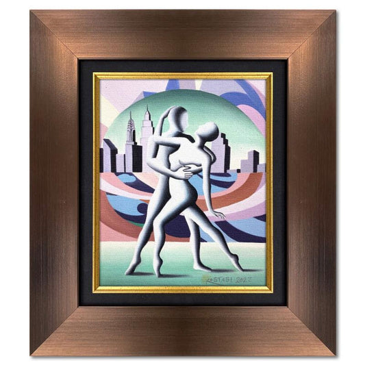 Mark Kostabi, "Dancing Dreamscape" Framed Original Oil Painting on Canvas, Hand Signed with Letter of Authenticity.