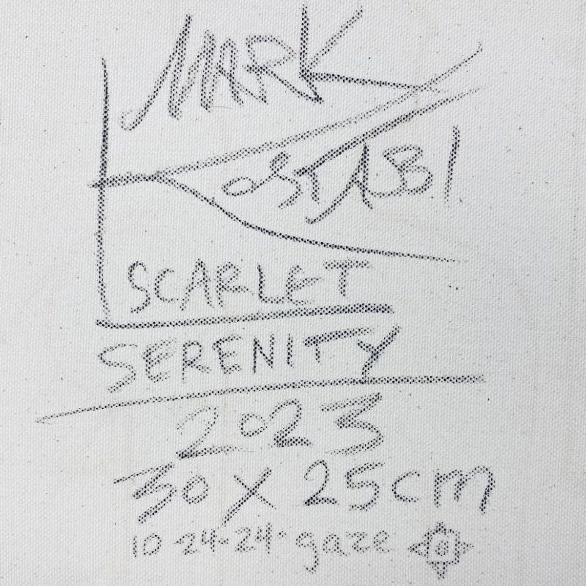 Mark Kostabi, "Scarlet Serenity" Framed Original Oil Painting on Canvas, Hand Signed with Letter of Authenticity.