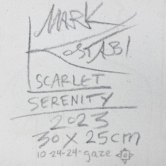 Mark Kostabi, "Scarlet Serenity" Framed Original Oil Painting on Canvas, Hand Signed with Letter of Authenticity.