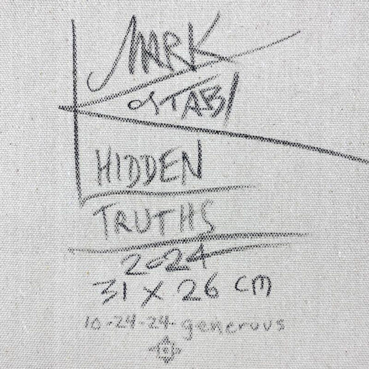 Mark Kostabi, "Hidden Truths" Framed Original Oil Painting on Canvas, Hand Signed with Letter of Authenticity.