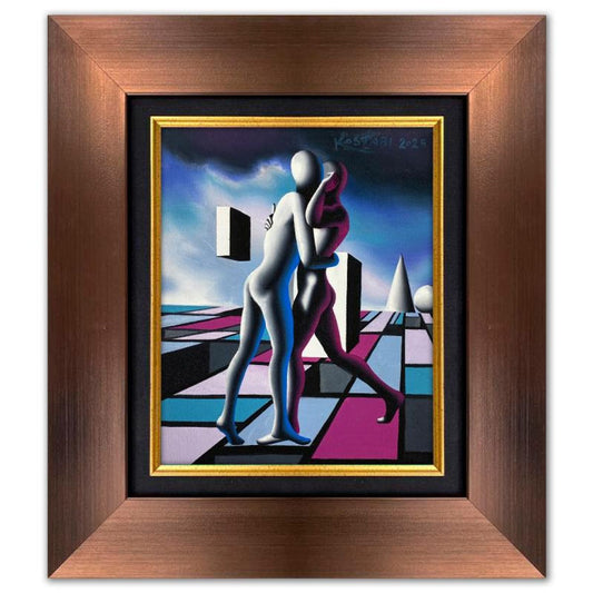 Mark Kostabi, "The Geometry of Desire" Framed Original Oil Painting on Canvas, Hand Signed with a Certificate of Authenticity.