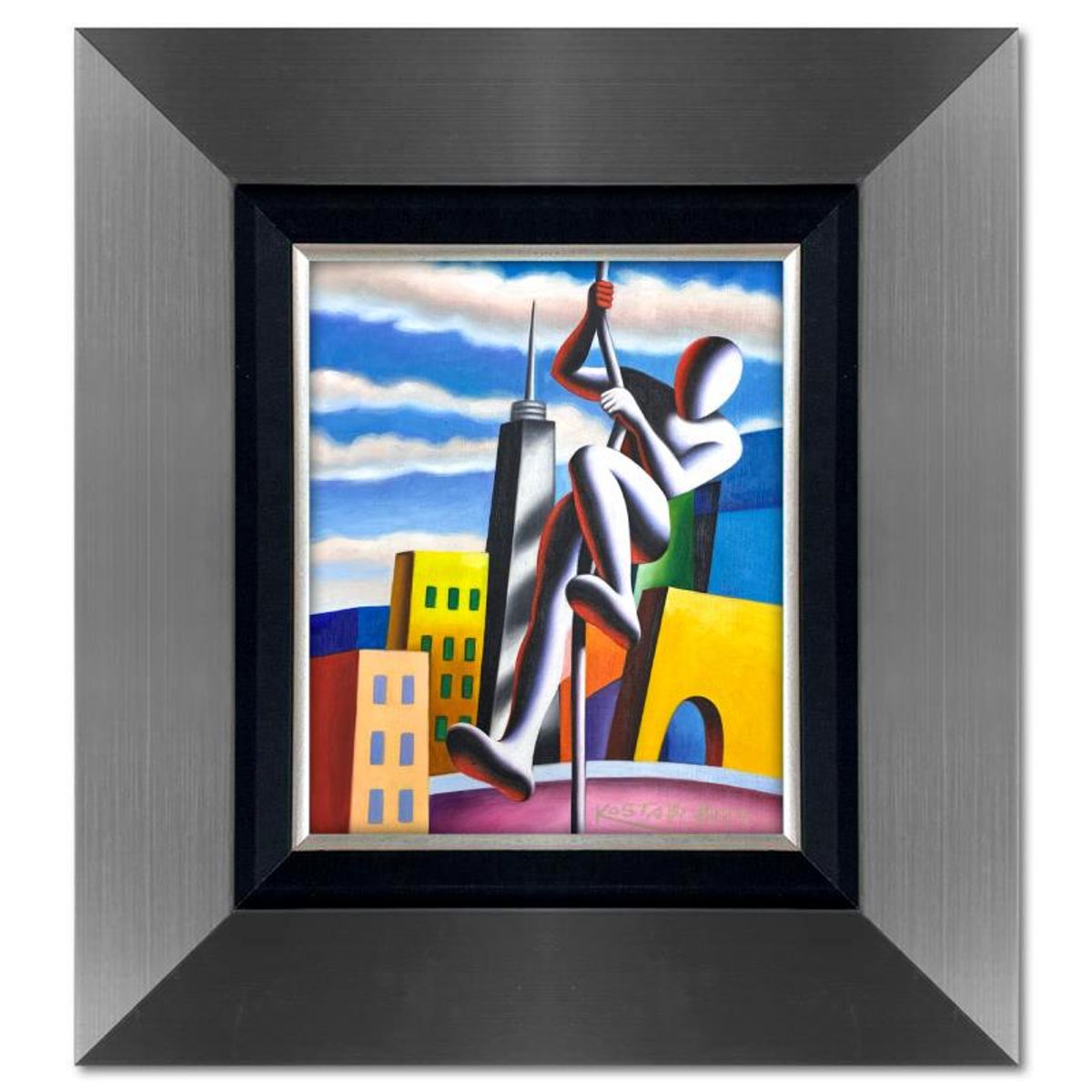 Mark Kostabi, "Even Further" Framed Original Oil Painting on Canvas, Hand Signed with a Certificate of Authenticity.