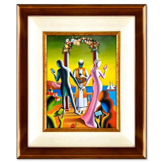 Mark Kostabi, "Nuptial Notifications" Framed Original Oil Painting on Canvas, Hand Signed with COA