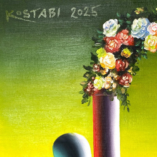 Mark Kostabi, "Nuptial Notifications" Framed Original Oil Painting on Canvas, Hand Signed with COA