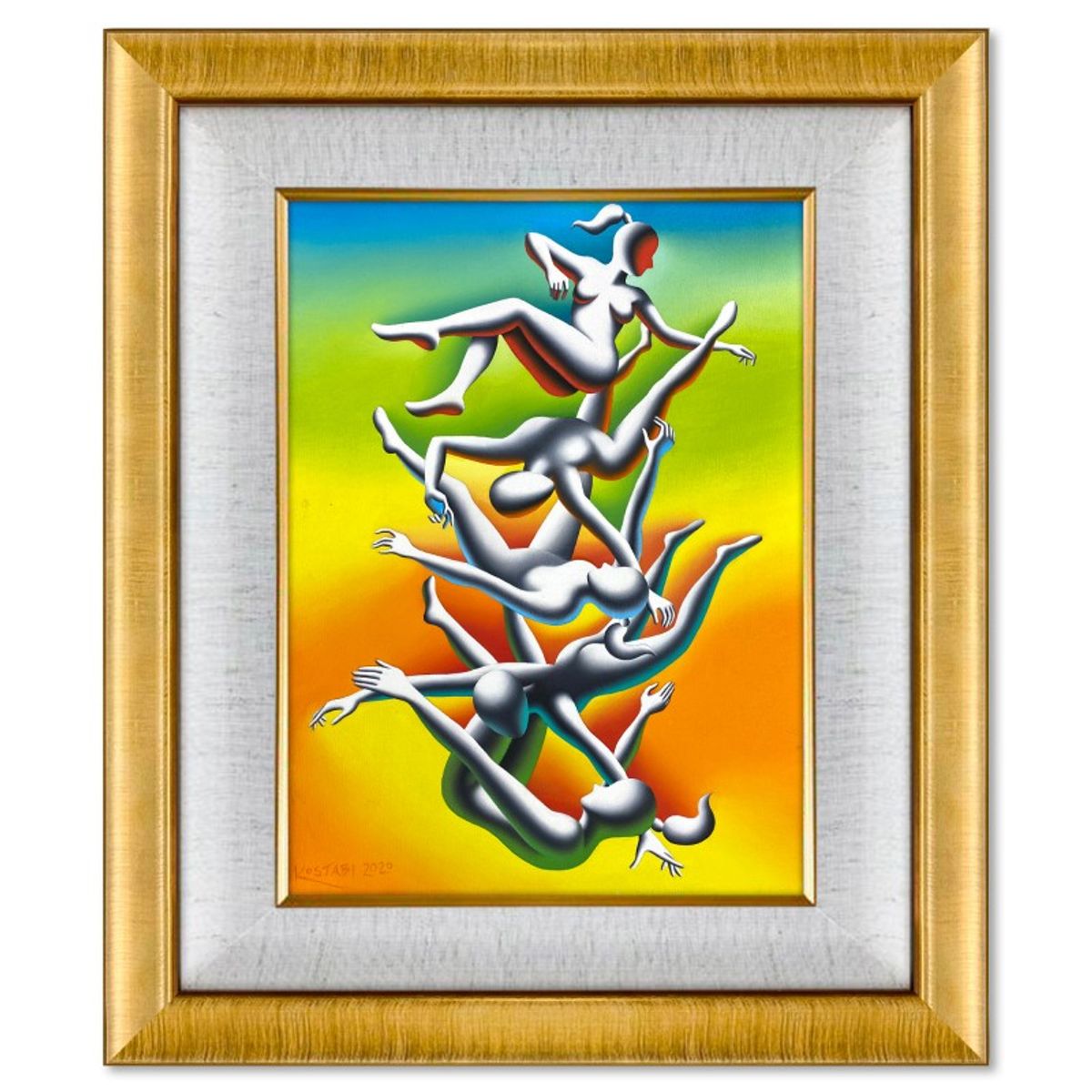 Mark Kostabi, "The Rythm of Color" Framed Original Oil Painting on Canvas, Hand Signed with COA