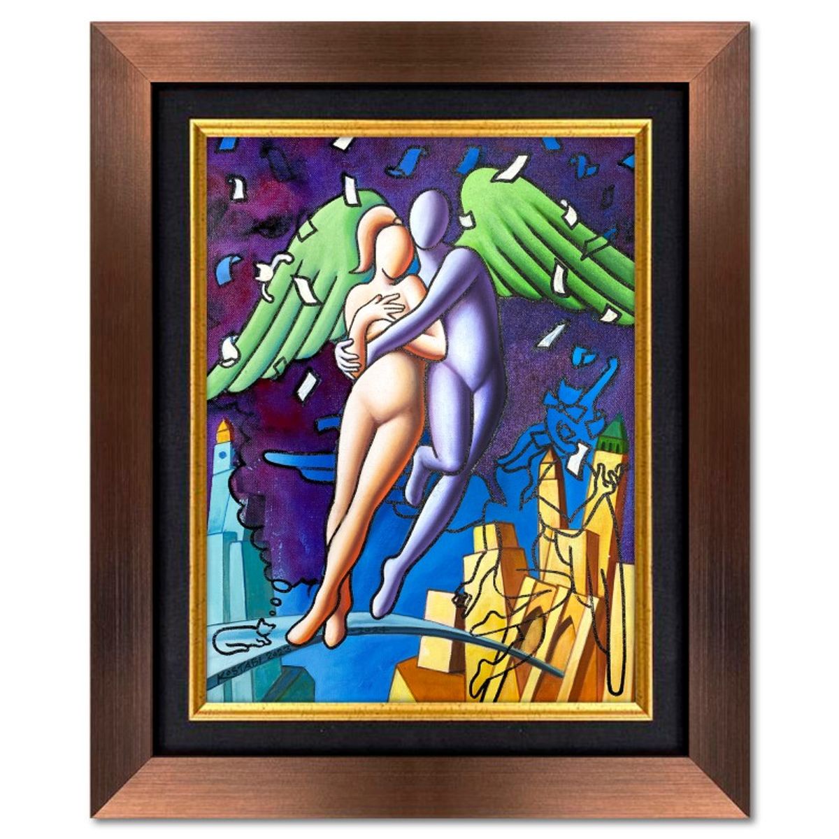 Mark Kostabi, "Heavenly Journey" Framed Original Oil Painting on Canvas, Hand Signed with COA