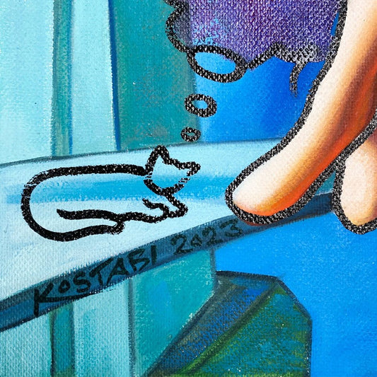 Mark Kostabi, "Heavenly Journey" Framed Original Oil Painting on Canvas, Hand Signed with COA