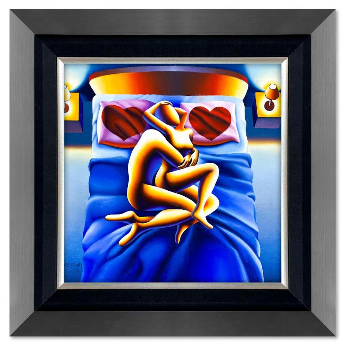 Mark Kostabi, "Dream Come True" Framed Original Oil Painting on Canvas, Hand Signed with COA