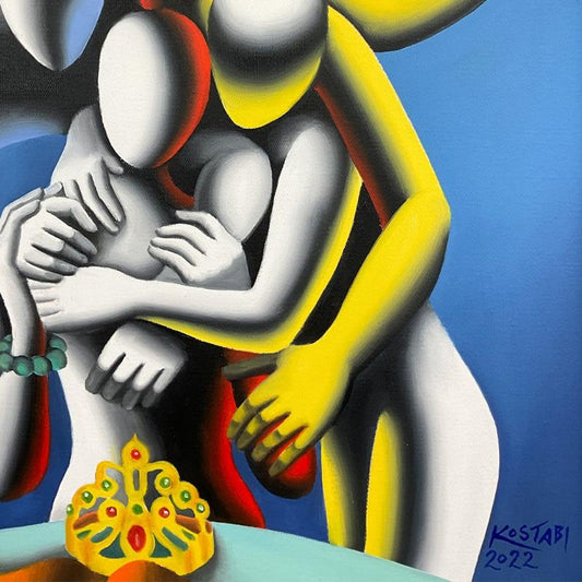 Mark Kostabi, "Divine Royalty" Framed Original Oil Painting on Canvas, Hand Signed with Letter of Authenticity
