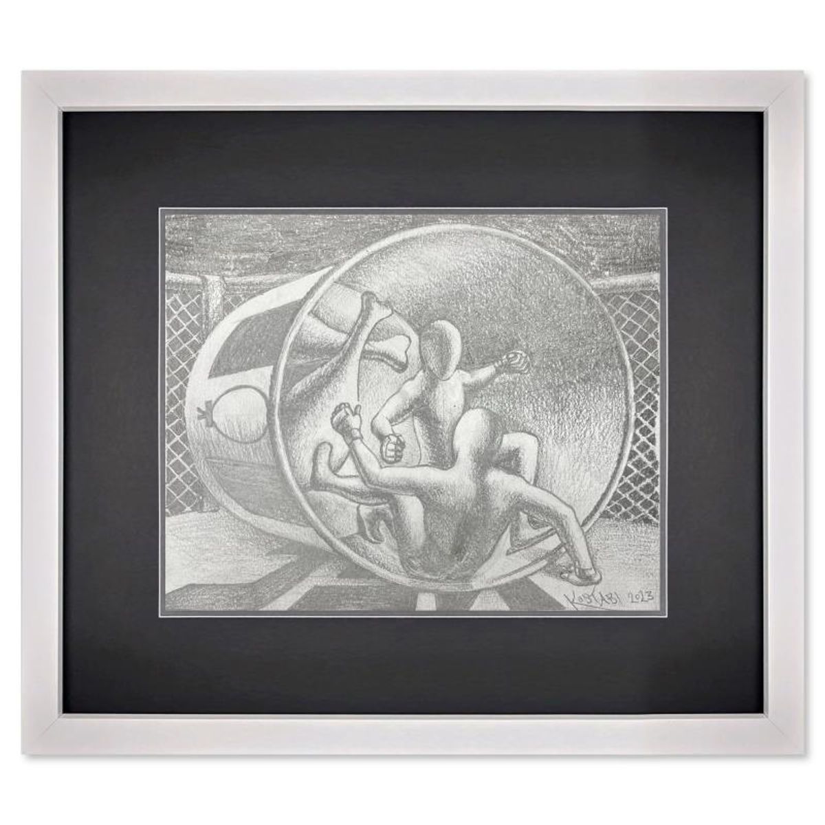 Mark Kostabi, "Getting Your Licks In" Framed Original Drawing on Paper, Hand Signed with Certificate of Authenticity.