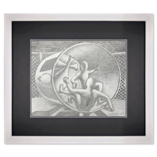 Mark Kostabi, "Getting Your Licks In" Framed Original Drawing on Paper, Hand Signed with Certificate of Authenticity.