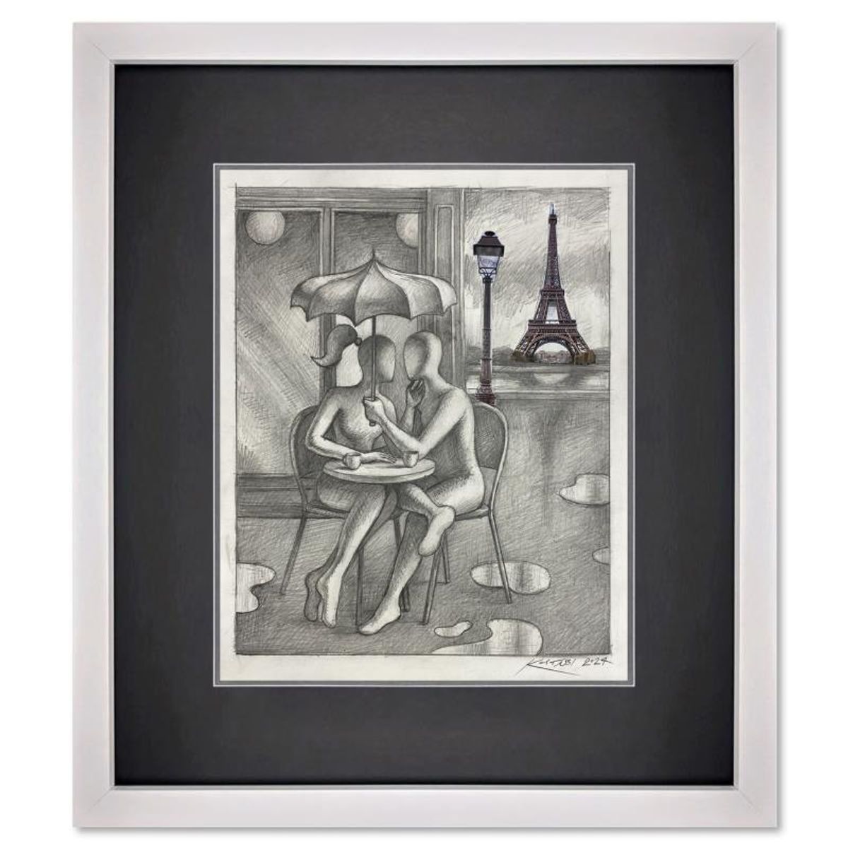 Mark Kostabi, "That Magic Moment" Framed Original Mixed Media Drawing on Paper, Hand Signed with Certificate of Authenticity
