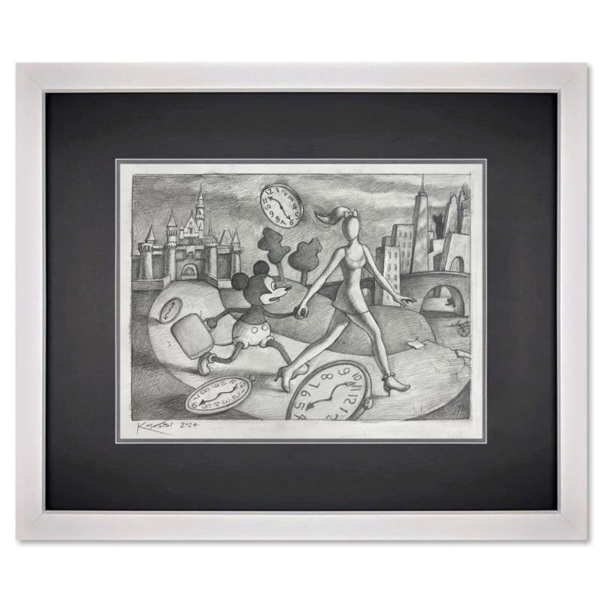 Mark Kostabi, "Take Me There" Framed Original Drawing on Paper, Hand Signed with Certificate of Authenticity