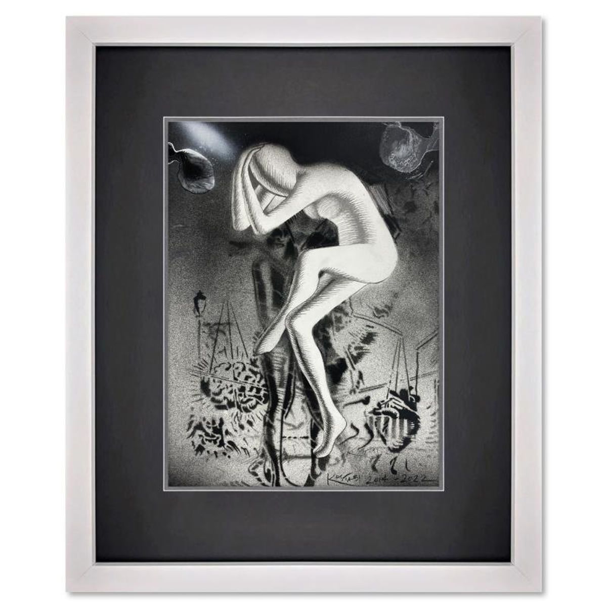 Mark Kostabi, "The Discount Price of Liberty" Framed Original Mixed Media Drawing on Paper, Hand Signed with Certificate of Authenticity