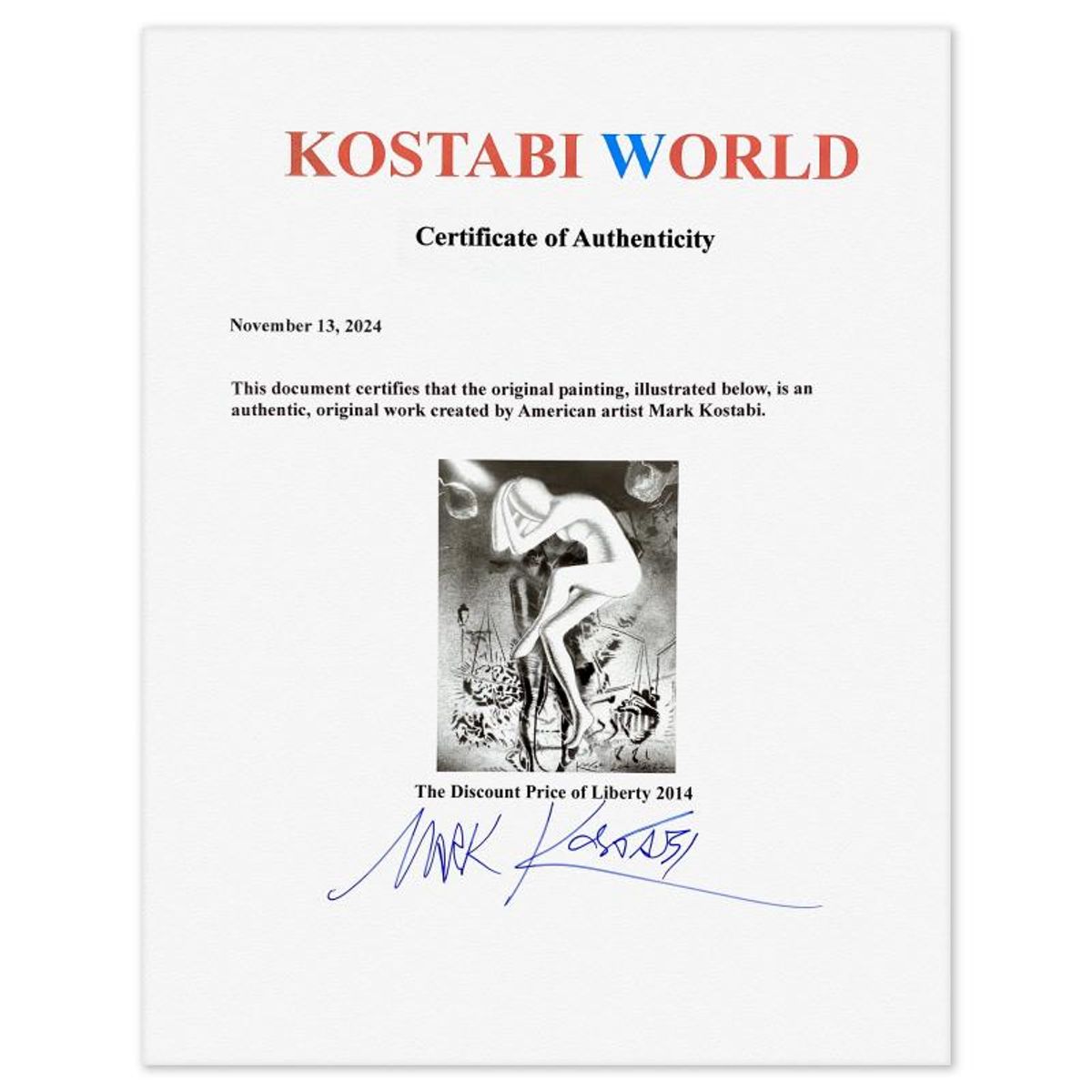 Mark Kostabi, "The Discount Price of Liberty" Framed Original Mixed Media Drawing on Paper, Hand Signed with Certificate of Authenticity