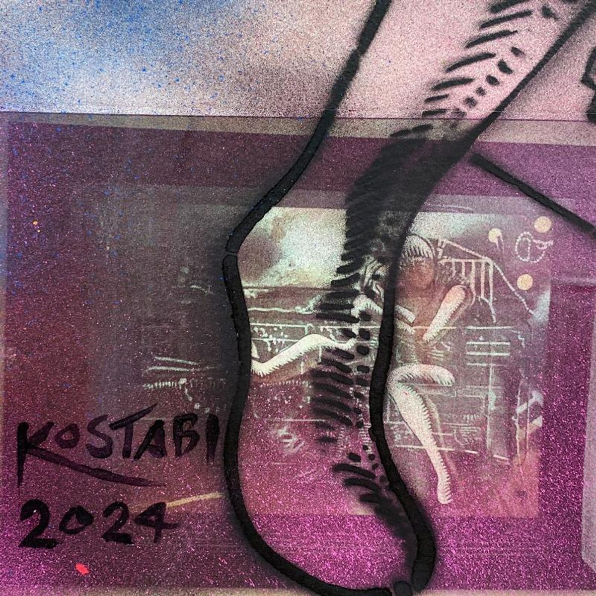 Mark Kostabi, "The Nourishment of Inner Harmony" Framed Original Mixed Media Painting, Hand Signed with Certificate of Authenticity.