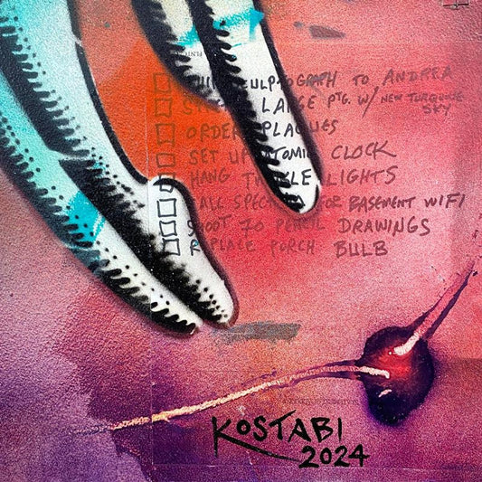 Mark Kostabi, "Embracing Eternity" Framed Original Mixed Media Painting, Hand Signed with Certificate of Authenticity.