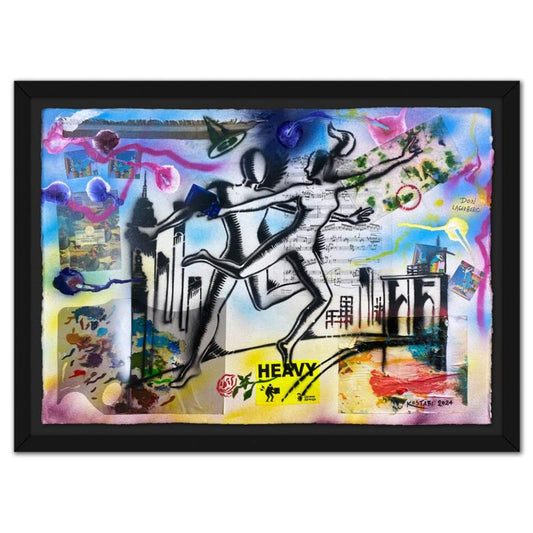 Mark Kostabi, "A Choreography of Souls" Framed Original Mixed Media Painting, Hand Signed with Certificate of Authenticity.