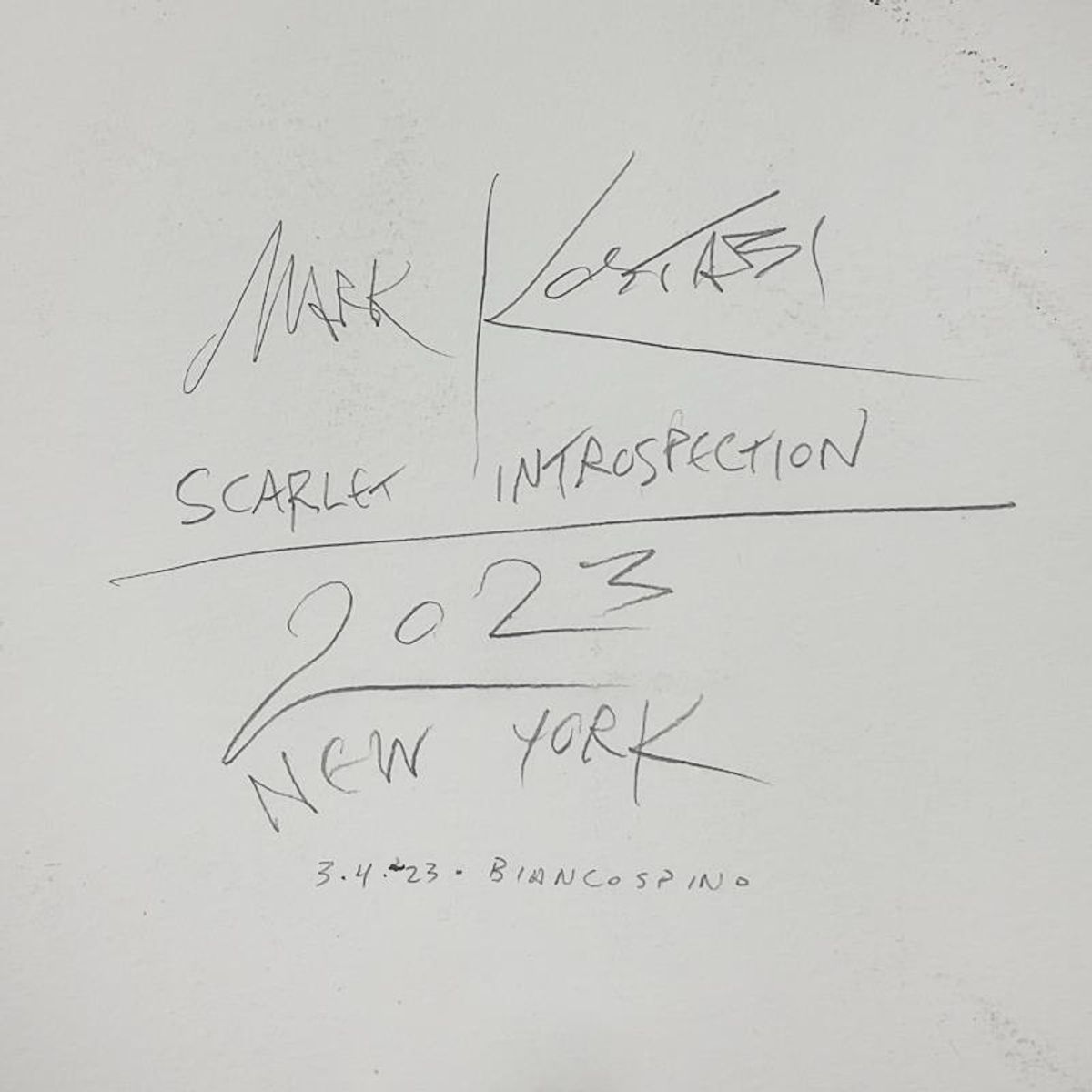 Mark Kostabi, "Scarlet Introspection" Framed Original Mixed Media Painting, Hand Signed with Certificate of Authenticity.