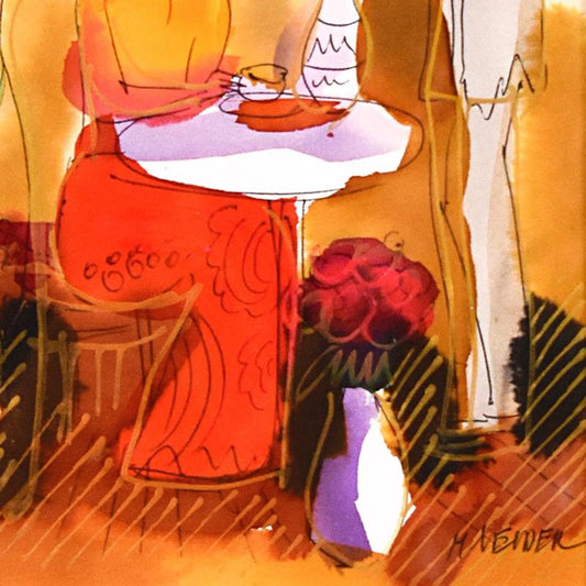 Moshe Leider, Framed Original Mixed Media Watercolor Painting, Hand Signed with Letter of Authenticity.