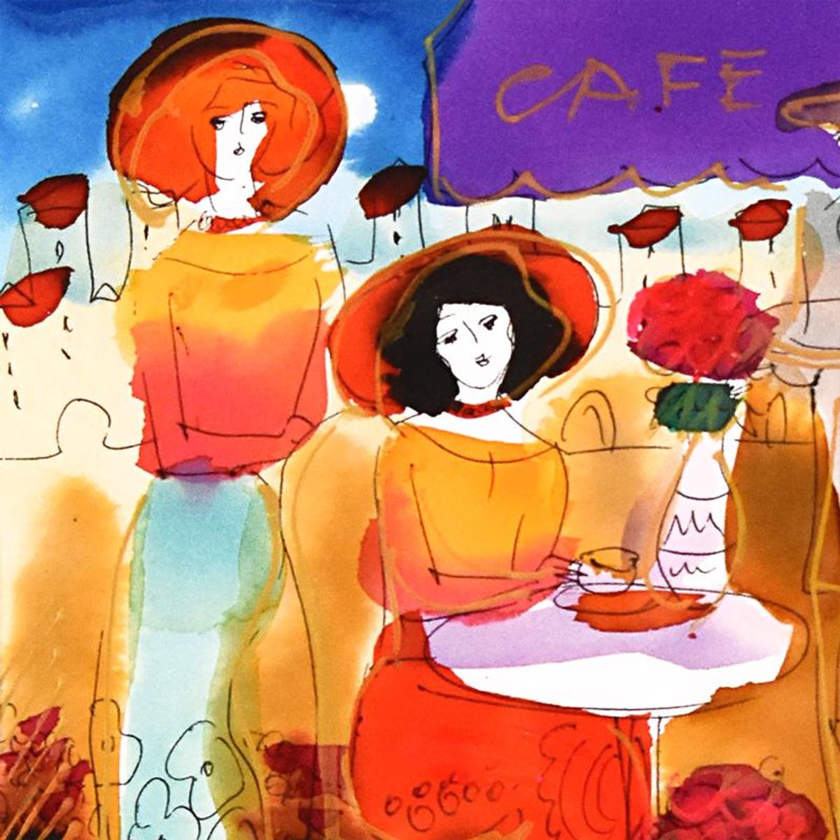 Moshe Leider, Framed Original Mixed Media Watercolor Painting, Hand Signed with Letter of Authenticity.