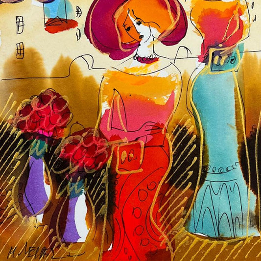 Moshe Leider, Framed Original Mixed Media Watercolor Painting, Hand Signed with Letter of Authenticity.