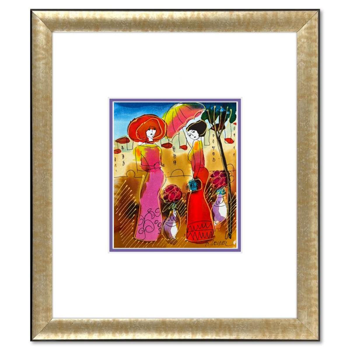 Moshe Leider, Framed Original Mixed Media Watercolor Painting, Hand Signed with Letter of Authenticity.