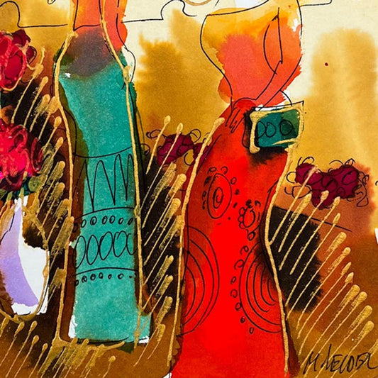 Moshe Leider, Framed Original Mixed Media Watercolor Painting, Hand Signed with Letter of Authenticity.