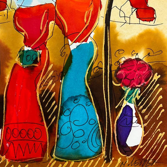 Moshe Leider, Framed Original Mixed Media Watercolor Painting, Hand Signed with Letter of Authenticity.