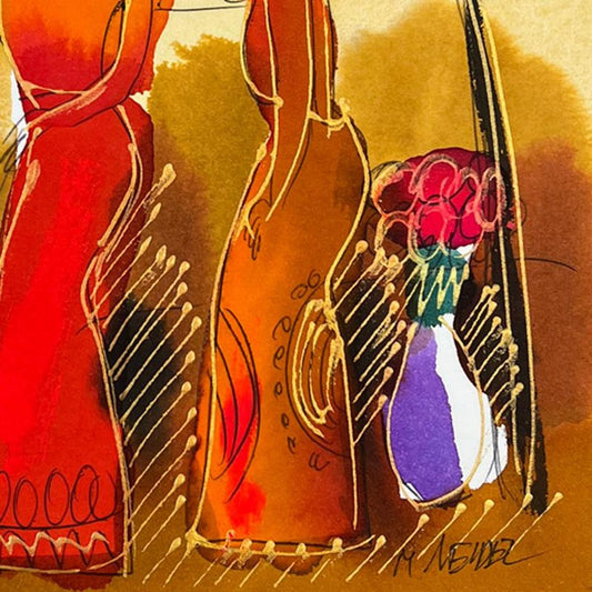 Moshe Leider, Framed Original Mixed Media Watercolor Painting, Hand Signed with Letter of Authenticity.