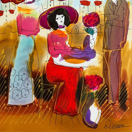 Moshe Leider, Framed Original Mixed Media Watercolor Painting, Hand Signed with Letter of Authenticity.