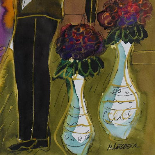 Moshe Leider, Framed Original Mixed Media Watercolor Painting, Hand Signed with Letter of Authenticity.