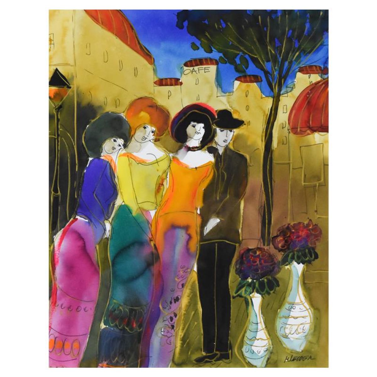 Moshe Leider, Framed Original Mixed Media Watercolor Painting, Hand Signed with Letter of Authenticity.