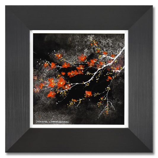 Thomas Leung, "Grisaille Blossoms" Framed Original Acrylic Painting on Canvas Board, Hand Signed with Letter of Authenticity.