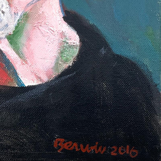 Milton Berwin (1925-2023), "Self Portrait" Original Painting on Canvas (14" x 11"), Hand Signed with Letter of Authenticity.