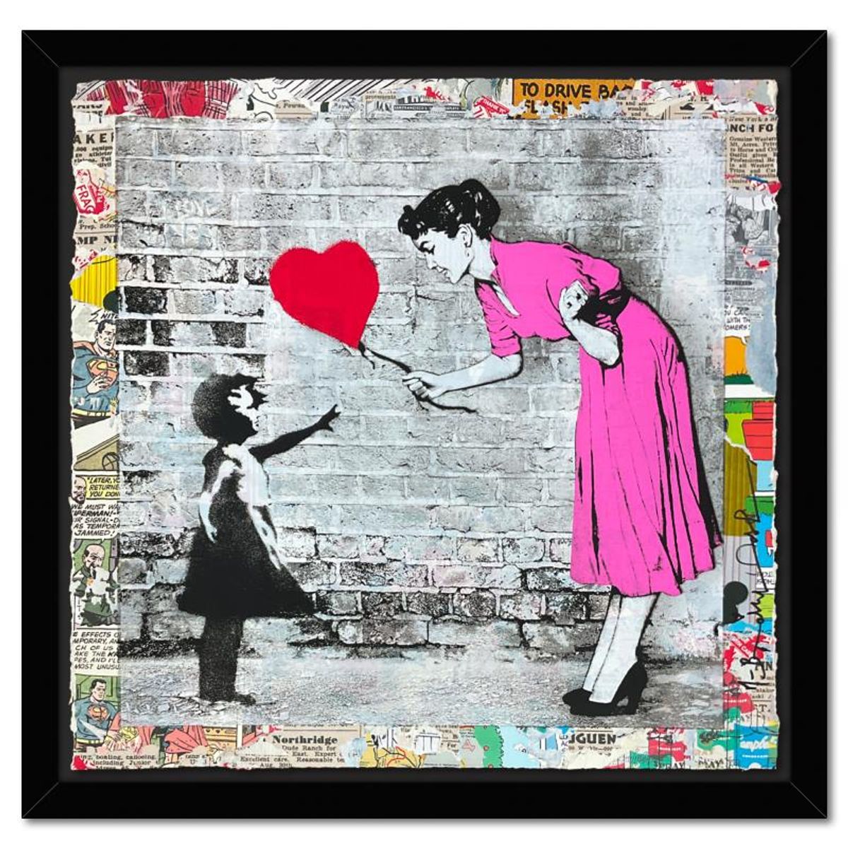 Mr. Brainwash, "Love Catcher" Framed Unique (UNIQ) Mixed Media, Hand Signed with Certificate of Authenticity.