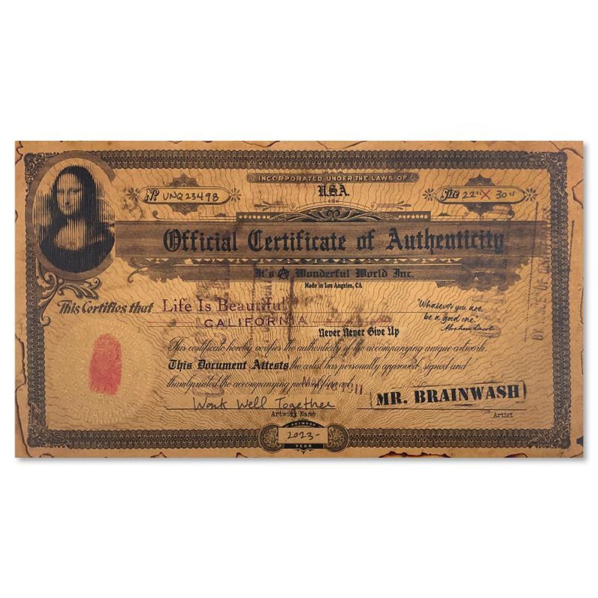 Mr. Brainwash, "Work Well Together" Framed Unique (UNIQ) Mixed Media, Hand Signed with Certificate of Authenticity.