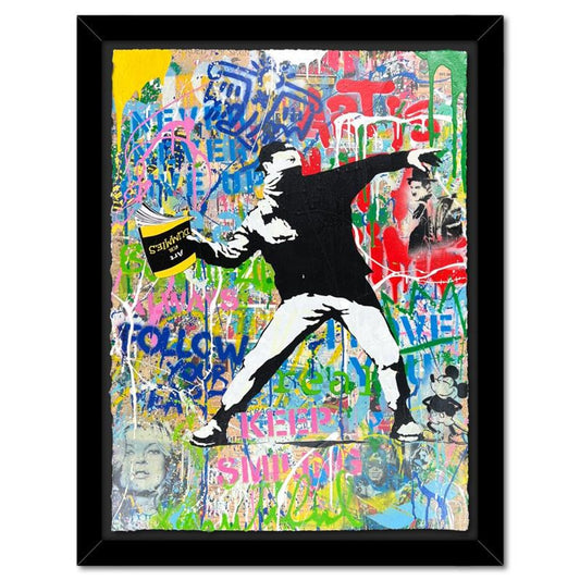 Mr. Brainwash, "Banksy Thrower" Framed Mixed Media Original, Hand Signed with Certificate of Authenticity.