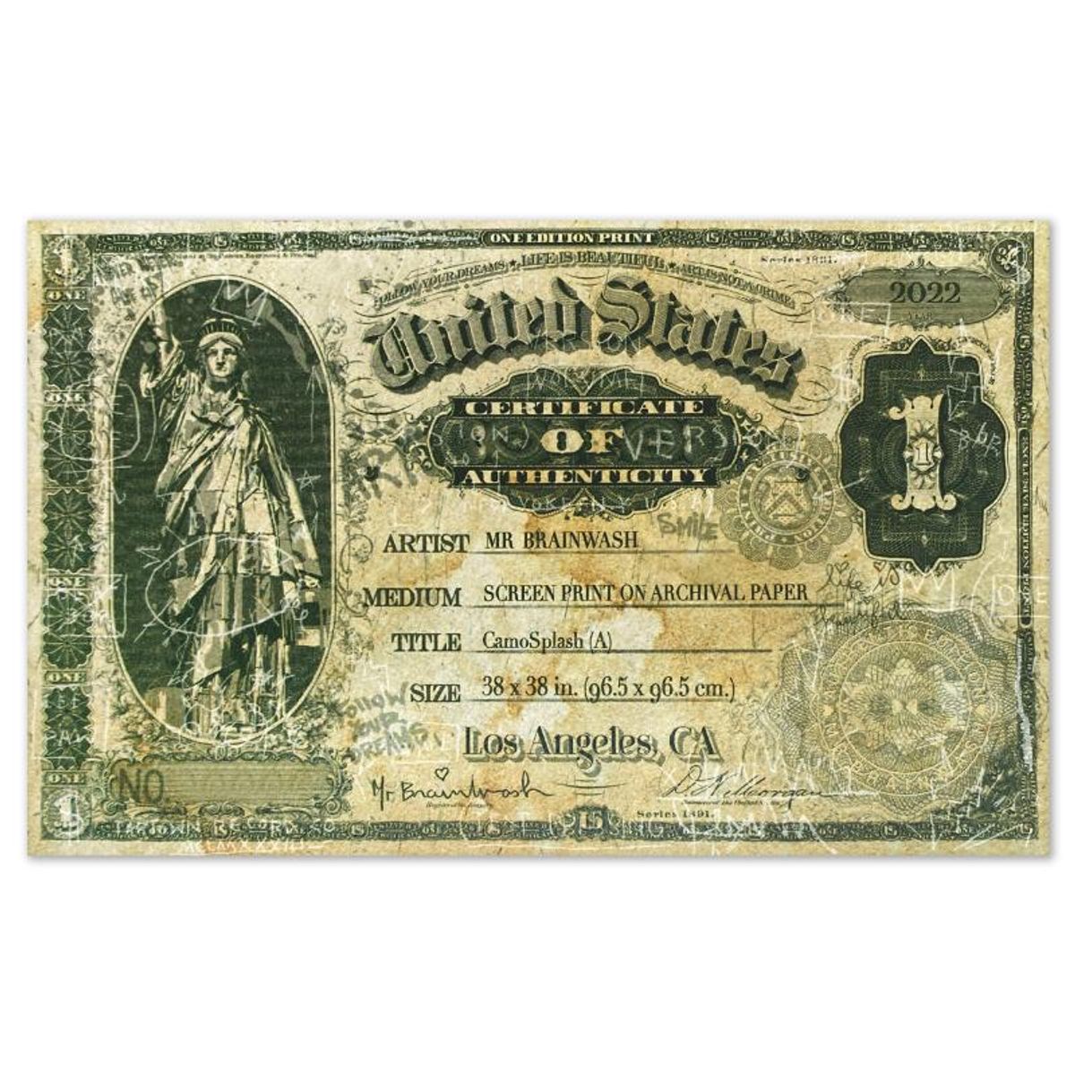 Mr. Brainwash, "Camo Splash A" Framed Limited Edition Silk Screen, Hand Signed with Certificate of Authenticity.