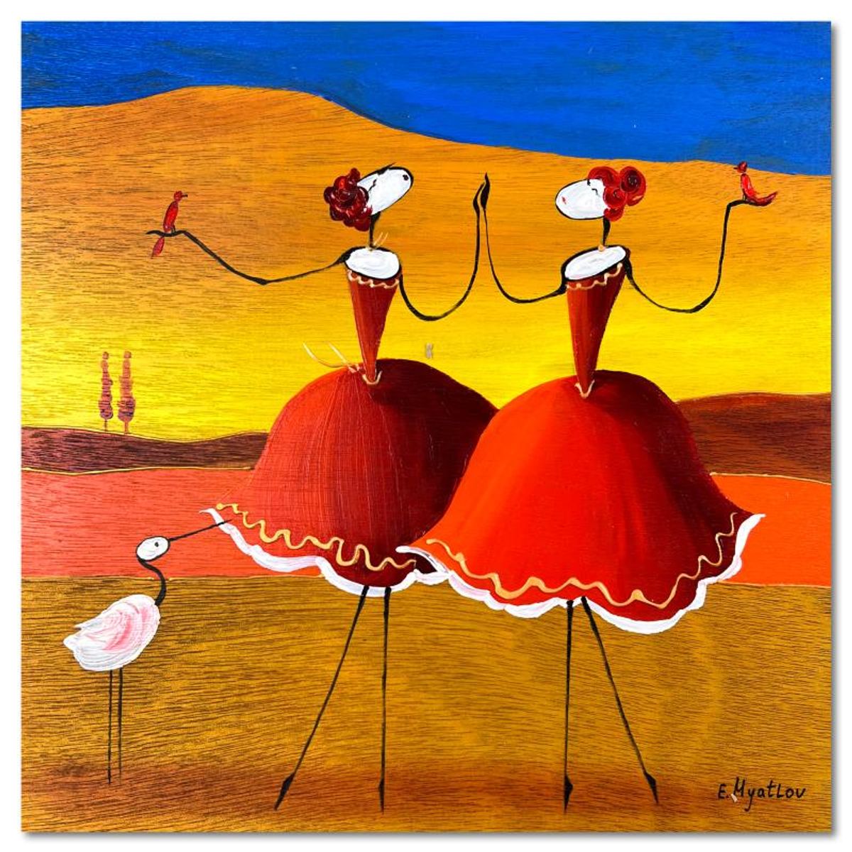 Ester Myatlov Hand Signed Original Painting on Wood Panel with Letter of Authenticity.