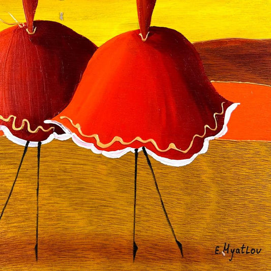 Ester Myatlov Hand Signed Original Painting on Wood Panel with Letter of Authenticity.