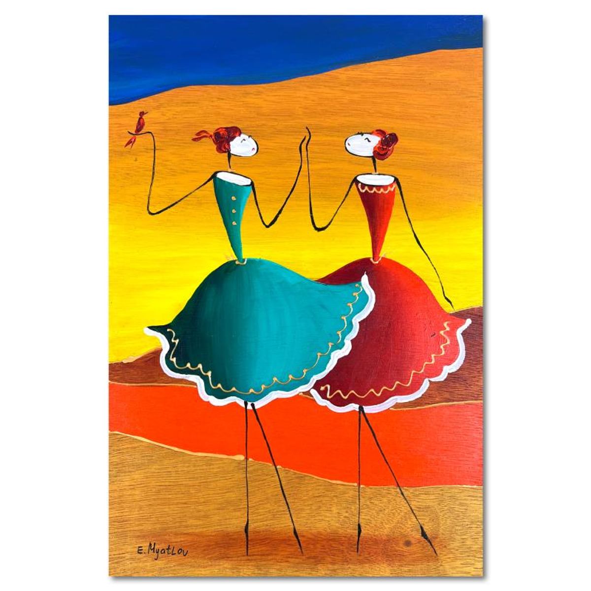 Ester Myatlov Hand Signed Original Painting on Wood Panel with Letter of Authenticity.