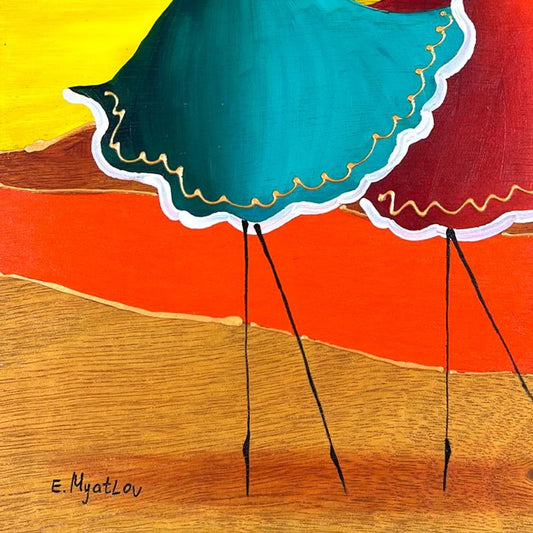 Ester Myatlov Hand Signed Original Painting on Wood Panel with Letter of Authenticity.