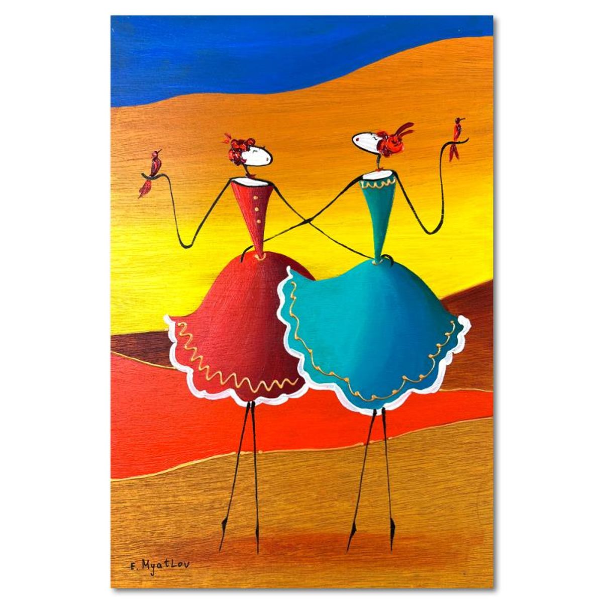 Ester Myatlov Hand Signed Original Painting on Wood Panel with Letter of Authenticity.